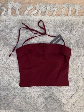 PrettyLittleThing Wine Halter Crop Top